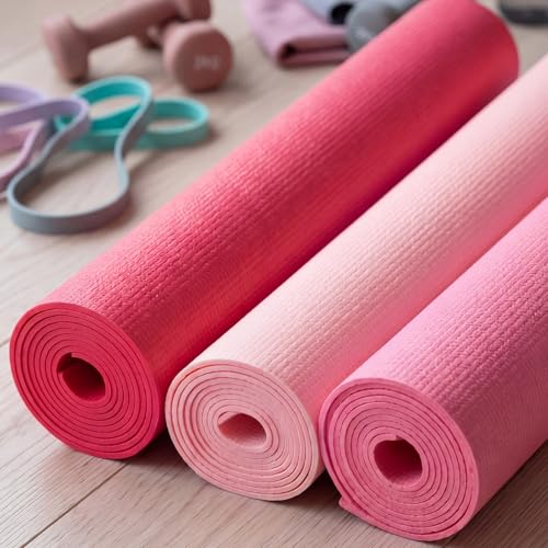 3 mm Thick Yoga Mat Bulk, Non Slip Exercise Workout Fitness Pad for Women Men, Gym Home Yoga Pilates, Easy to Clean, Sturdy PVC - color: Pink Series Color