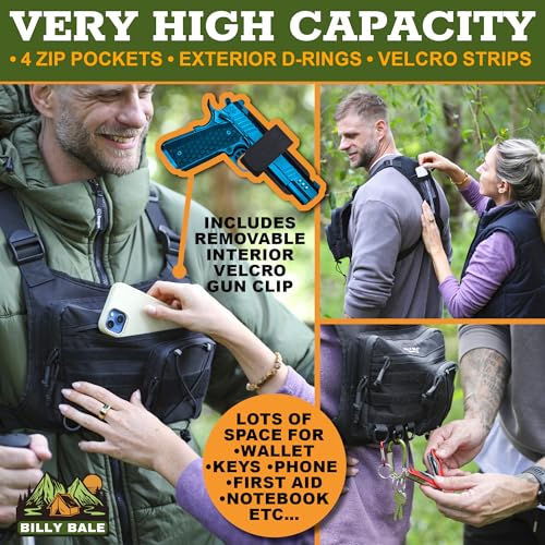 Billy Bale Sports Chest Bag – Lightweight, Outdoor Water-Resistant Adjustable EDC Front Tactical Pack for Hunting, Hiking, Running, Cycling, Travel - Compact & Durable Vest For Men & Women
