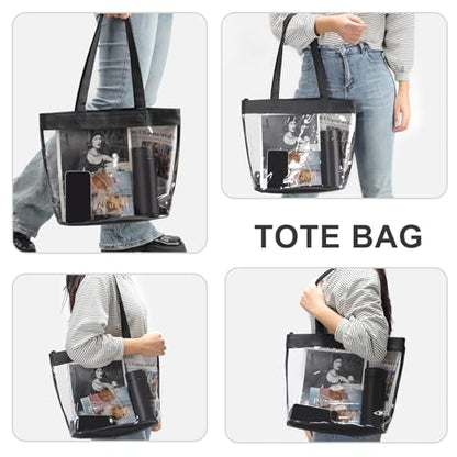 Clear Tote Bag Stadium Approved 12x6x12 12x12x6 Clear Bag for Stadium Events 12 x6 x12 Transparent Purse 12 x 6 x 12 - color: Black
