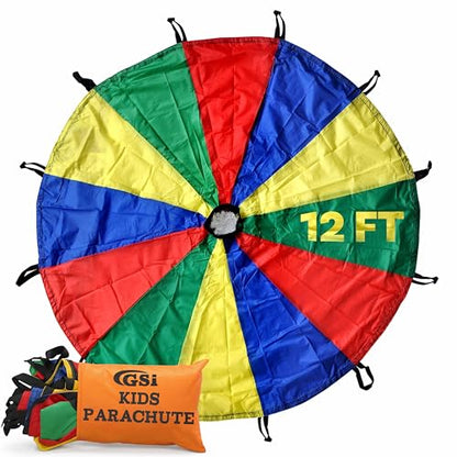 GSi Kids Play Parachute Rainbow Parachute Toy Tent Game for Children Gymnastics Cooperative Play and Outdoor Playground Activities (12 Feet) - size: 12 Feet