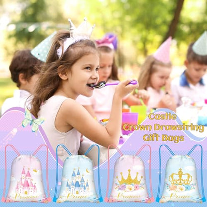 Censen 24 Pcs Princess Prince Drawstring Bags Goodie Gift Party Favor - style: Castle and Crown Style