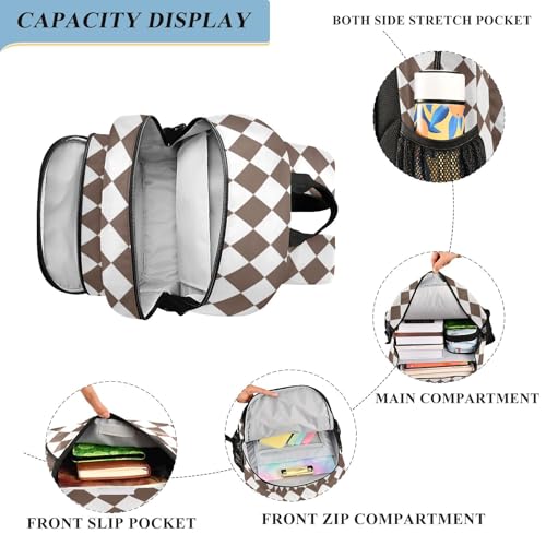 White Brown Multi Compartment Student Backpack Reflective Stripes Travel Bag Casual Daypack School Bags for Boys Girls