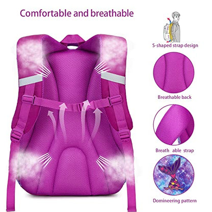 3Pcs Boys Dinosaur Backpack Set with Lunch Box Pencil Case, School Book Bag for Kids Elementary Preschool 1 - color: Mermaid Purple