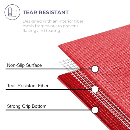 Voyage Yoga Mat, 6 Pack, 72" x 24" Professional Studio and Gym Bulk Yoga Mats, 5mm Thick, Durable, Anti-Tear, Non Slip Fitness and Exercise Mats - color: Red