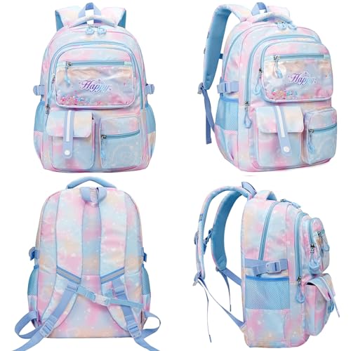 MCWTH Backpack for Teen Girls, Kawaii Cute Kids Elementary Student School Backpacks (Happy Blue) - color: Happy Blue