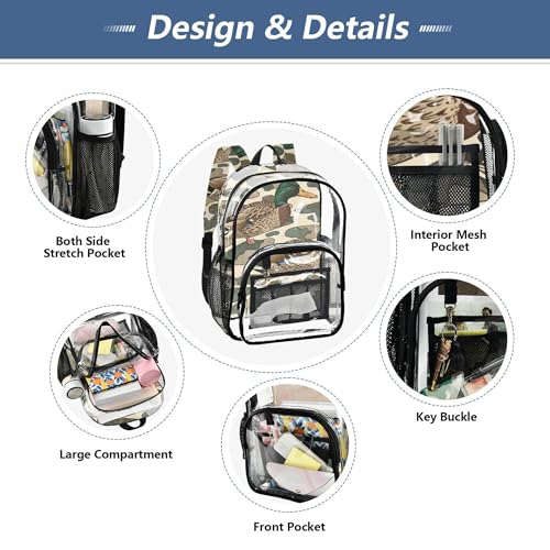 Duck Camo Camouflage Clear Backpack PVC Transparent Backpack Lightweight Book Bags Capacity Clear Bag for Boys Girls - color: Dapple Green