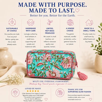 Huar Travel Makeup Bag- Large Capacity Cosmetic Bags for Women - color: Green & Pink Floral