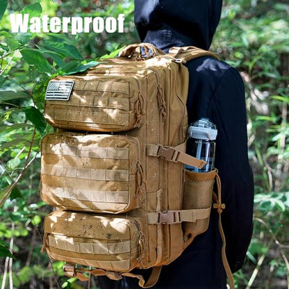 Military Tactical Backpack 50L Large Day Backpack for Men Molle Army 3 Days Assault Pack Bug Out Bag Water Resistant and Heavy Duty Hiking Treeking Rucksack - Brown - color: Brown, size: 50L