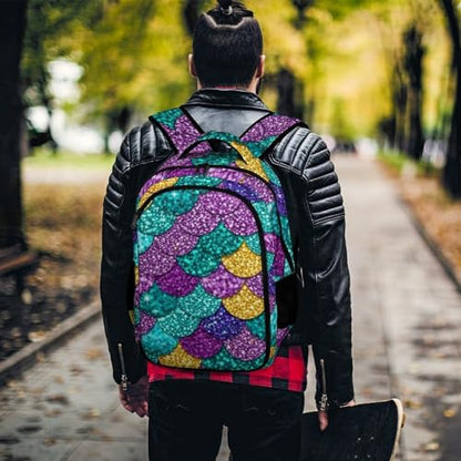 Casual Laptop Backpack Purse Colorful Mermaid Fish Scales, Cute Travel Bag with Tumbler Holder for Nurse Teacher College Commute - color: Pattern (343)