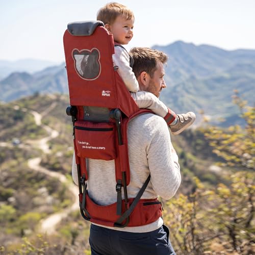 WIPHA Hiking Backpack Carrier,Lightweight Toddler Shoulder Carrier with Sun Shade, Saddle Toddler Backpack for Kids 6 Months to 2 Years Old - color: Antelope-I-Red