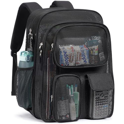 PACKISM Mesh Backpack for School - 18 Inch Extra Large Heavy Duty Mesh Bookbag for Boys Girls, See Through School Backpack with 3 Front Pockets for Students, Black (Age 12+) - color: 03 Black, style: 18“ Pro Series (3 Front Pockets)