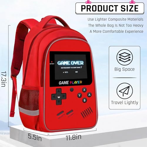 Backpack for School Boys,Gamer Boys Backpack for Elementary Middle School,Student Bookbag for Ages 6-18 Kids Children Teens,17″ Video Game Bookbag Travel Back Pack - color: Game Backpack-red