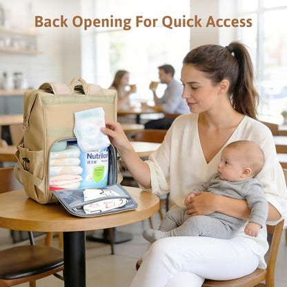 Lekesky Large Diaper Backpack with 16 Pockets, 1.52Lb Lightweight Durable Baby Bag, with Foldable Changing Pad & Pacifier Case, Anti-theft Pocket, Wipes Pocket, Easy to Clean, Khaki - color: Khaki