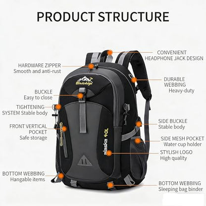Travel Backpack 40L.Flight Friendly Approved Carry-on Luggage,Anti theft.Water.resistant.Lightweight.Business.Rucksack,Durable Large Weekender Bag Daypack Fits 17.3 Inch Laptop Unisex - color: Grey and Black