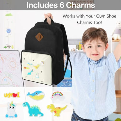 Kids Backpack for Boys Girls 3-12Years, Kid School Backpacks with Shoe Charm Slot - Book Bag for School (Cream) - color: White