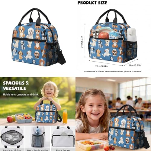 Dog Pattern School Backpack with Lunch Bag for Kids Girls Backpacks Ages 8-10 Lightweight Kids Bookbag for Primary Elementary Back to School Bags with Adjustable Straps Book Bag Set 4 Pieces - color: Dog Pattern