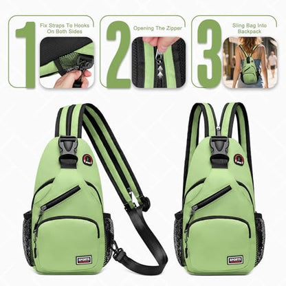 Convertible Sling Bag with Coin Pocket, 7.9" Tablet Crossbody Mini Backpack with Headphone Jack Casual Pack for Women Men Travel, Green - color: Green, size: Small