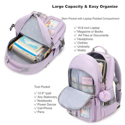 Backpack for Girls, 15.6 Inch Laptop School Bag Kids Kindergarten Elementary College Backpacks Large Bookbags for Teen Girl Women Students Casual Travel Daypacks (Purple) - color: Purple