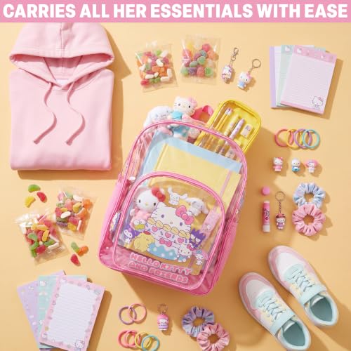 Get Trend Hello Kitty Sanrio Girls Clear Backpack, 17 inch Transparent School Bookbag, See Through Travel Bag with Straps, Kawaii Gifts for Girls (Pink Hello Kitty) - color: Pink Hello Kitty