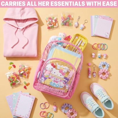 Get Trend Hello Kitty Sanrio Girls Clear Backpack, 17 inch Transparent School Bookbag, See Through Travel Bag with Straps, Kawaii Gifts for Girls (Pink Hello Kitty) - color: Pink Hello Kitty