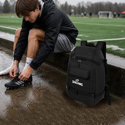 Spalding 50L Sports Tournament Backpack – Waterproof Gear Bag with Shoe Storage Compartment for Basketball, Soccer, Baseball, Pickleball, Travel & Team Equipment Backpack for Athletes, Men & Women