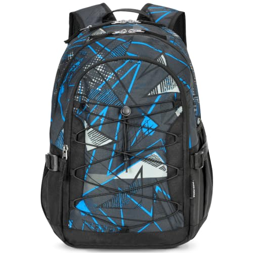 Choco Mocha Boys School Backpack, Blue Backpack for Teen Boys Kids Large Bookbag 17.5 Inch, Geometric - color: Blue-geometric