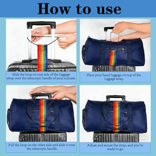 6PCS Multi Use Strong Adjustable Luggage Connector Straps, Add a Bag Easy to Travel Suitcase Elastic Strap Belt for Secure Stacking, Hands-Free Travel & Bag Attachment (Rainbow) - color: 6colorful