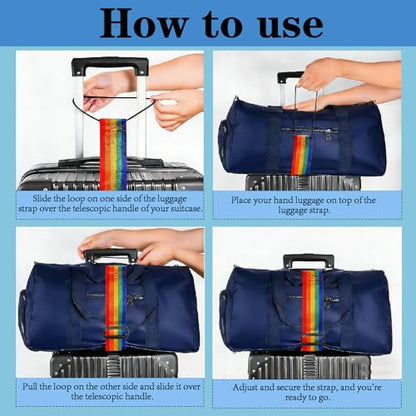 6PCS Multi Use Strong Adjustable Luggage Connector Straps, Add a Bag Easy to Travel Suitcase Elastic Strap Belt for Secure Stacking, Hands-Free Travel & Bag Attachment (Rainbow) - color: 6colorful