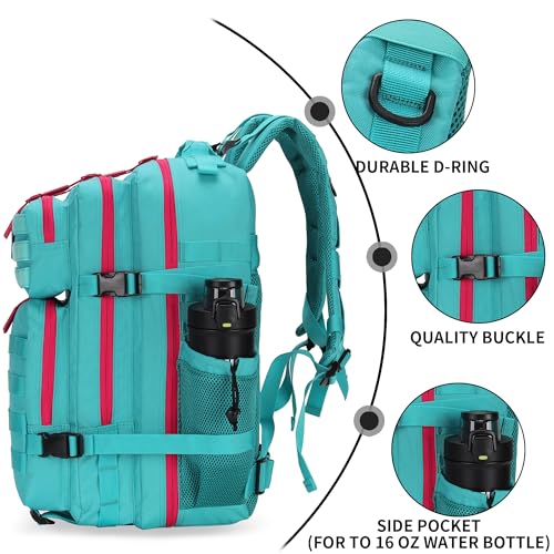Lovelinks21 25L Tactical Military Backpack Small Travel Rucksack for Men and Women Assault Pack Bug Out Bag Molle Daypack Gym Backpack with Bottle Holder (Neon Teal) - color: Neon Teal