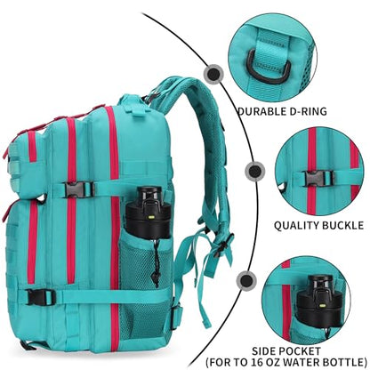 Lovelinks21 25L Tactical Military Backpack Small Travel Rucksack for Men and Women Assault Pack Bug Out Bag Molle Daypack Gym Backpack with Bottle Holder (Neon Teal) - color: Neon Teal
