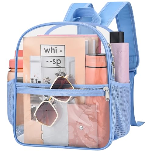 Clear Backpack for Stadium Events, 12x12x6 Small Clear Plastic bag with Reinforced Straps for Game Security Festival Concert - color: Sky Blue