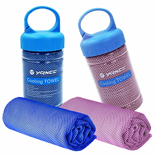 YQXCC 2 Pack Cooling Towels (47"x12"), Ice Cool Neck Towel, Soft Breathable Microfiber for Yoga, Golf, Gym, Running, Camping & Hot Weather - color: Dark Blue/Pink