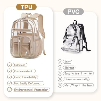 Cusangel XL TPU Clear Backpack Heavy Duty for Stadiums,18in School Bookbag Teens 15+ boys Girls and Adults Multi-Pocket Design & Reinforced Stitching(Gold-18inch) - color: Gold-18inch