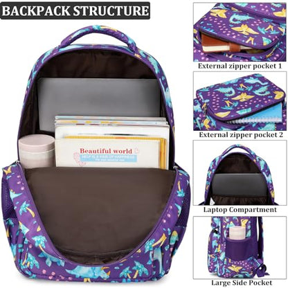 JIANYA School Backpack for Boys and Girls Elementary Children's School Bag Kids Backpack with Lunch Box - color: Dinosaur/ Purple