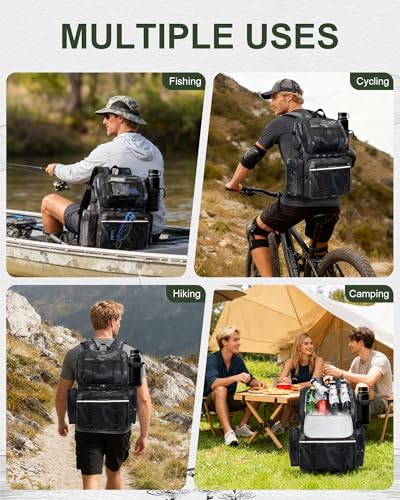 Fishing Backpack, Large Water Resistant Tackle Bag Storage Fishing Gear and Equipment, Built-in Cooler Compartment Khaki - color: Khaki Camo