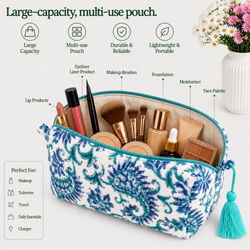 Huar Travel Makeup Bag- Large Capacity Cosmetic Bags for Women - color: Ocean Whisper