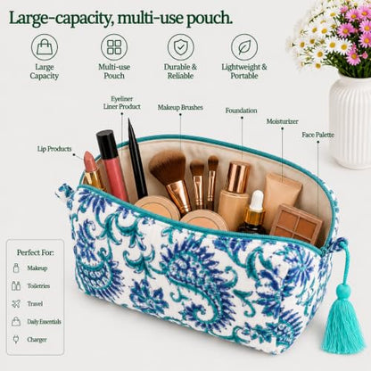 Huar Travel Makeup Bag- Large Capacity Cosmetic Bags for Women - color: Ocean Whisper