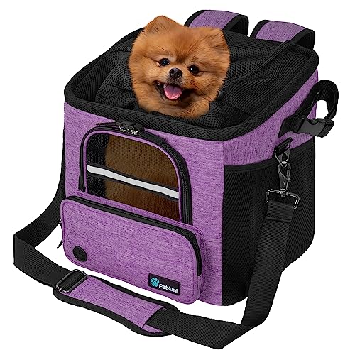 PetAmi Dog Bike Basket, Soft-Sided Ventilated Dog Bike Carrier Backpack, Pet Bicycle Basket for Bike Handlebar, Small Medium Puppy Cat Kitten Car Booster Seat with Safety Strap, Max 18 lbs, Purple - color: Purple