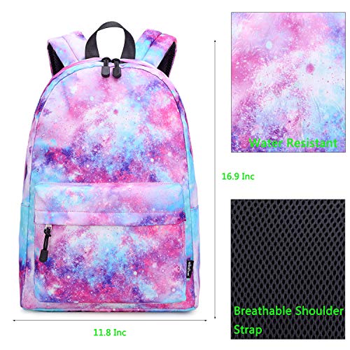 abshoo Lightweight Water Resistant Backpacks for Teen Girls School Backpack with Lunch Bag - color: Galaxy Pink Set