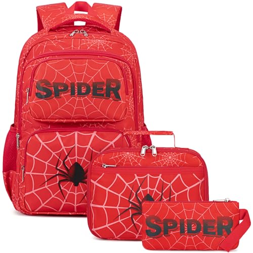 JIANYA School Backpack for Boys and Girls Elementary Children's School Bag Kids Backpack with Lunch Box - color: Letters/ Red