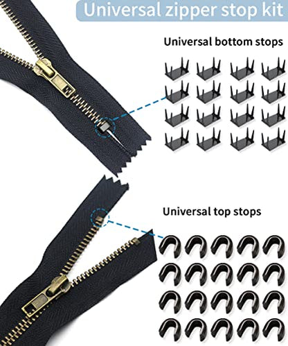 Zipper Repair Kit (52 Pcs), Universal #5 Zipper Replacement Slider Kit, Zipper Pull Replacement, Zippers Fix Repair Kit for Jackets, Coats, Boot, Backpack, Hoodie, Metal, Plastic & Nylon Coil Zippers