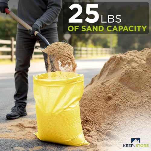 Heavy Duty Sand Bags Pack of 6, Bright Yellow Empty Sandbags with Built-In Ties, Woven Polypropylene UV Protection 1600 Hours, Fillable Bags for Flood Control, Weight, 12x20 inches, 25 Pounds Volume - size: 12"W x 20"L, style: Pack of 6