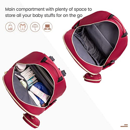 LOVEVOOK Diaper Bag Backpack, Quilted Baby Bag with Changing Pad & Pacifier Holder, Waterproof Travel Diaper Bags for Baby Boys Girls, Stylish and Large Capacity,Wine Red - color: Wine Red