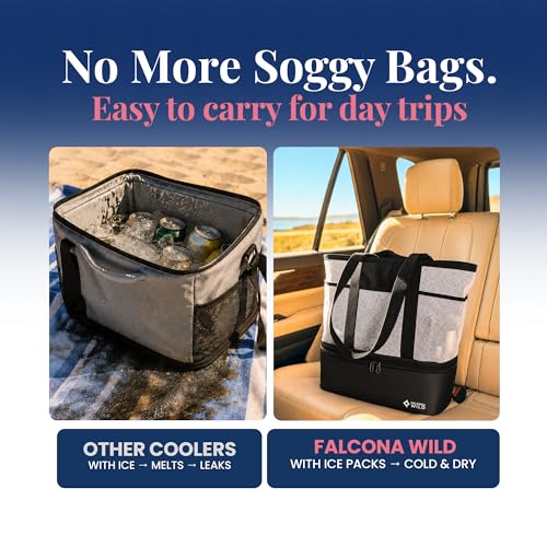 Beach Bag with Cooler Compartment Plus 3 Ice Packs – Keeps Drinks Cold for 6+ Hours – Insulated Beach Tote and Cooler Combo – Stay Organized with Two Bags in One- Perfect for Poolside and Picnics - color: Black and White