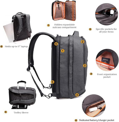 Knack Series 1 Large Travel Backpack, 17-Inch Laptop, Expandable 30L-46L - color: Savile Gray, size: Large Backpack