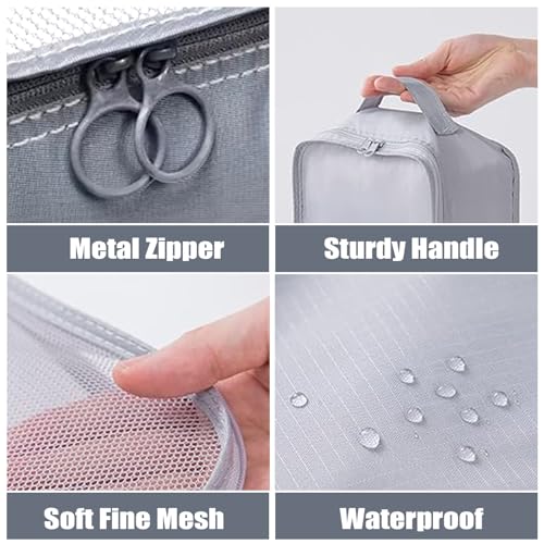 8 Set Packing Cubes For Travel-Travel Essential Carry On Luggage Organizer,Bring Laundry Bag, Shoe Bag, Clothing And Underwear Bag (Grey) - color: Grey