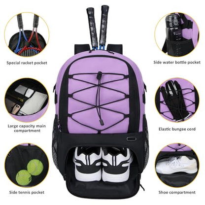 Goloni Tennis Backpack, Tennis Bag with Fence Hook & Ventilated Shoe Compartment, Holds 2 Tennis Rackets - color: Purple