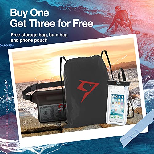 Piscifun Dry Bag Waterproof, Lightweight Dry Backpack Roll-Top Sealed with Waist Pouch and Phone Case Keeps Gear Dry Inside for Kayaking, Boating - color: Black, size: 20L