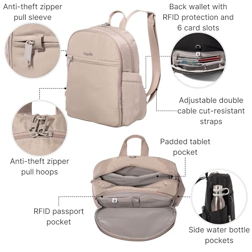 Securtex Anti-Theft Getaway Backpack - 9.4"x13"x5" Travel Safe Bag w/Locking Zippers, Slash-Resistant, RFID - color: Moonrock