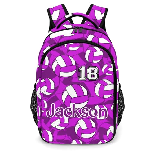 Bright Purple Volleyball Pattern Casual Backpack Daypack Laptop Bag Custom Shoulders Backpacks for Man Woman Gifts - color: Bright Purple Volleyball Pattern